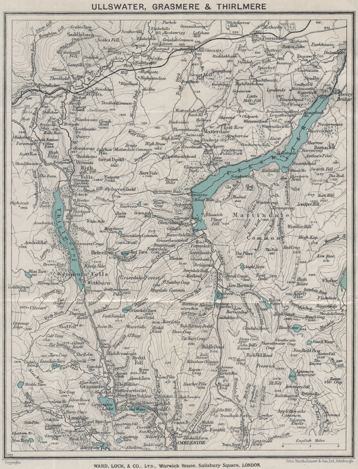 ULLSWATER, GRASMERE & THIRLMERE. Lake District. Cumbria. WARD LOCK 1928 map